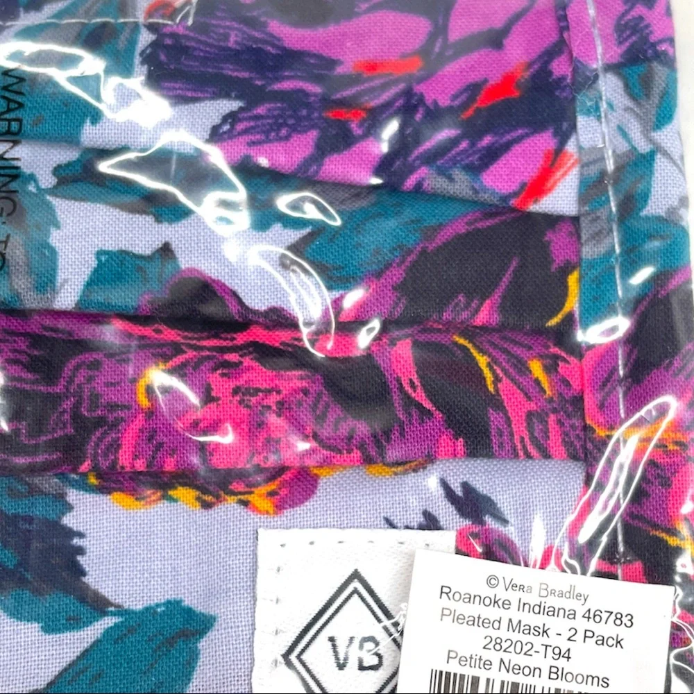 Vera Bradley 2 Petite Neon Blooms Pleat Face Mask
